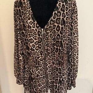Leopard Print Zip-Up Blouse NEW